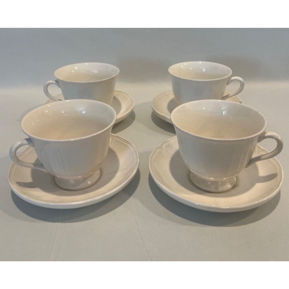 Wedgwood Queen's Plain Teacup & Saucer Sets (4) English Creamware